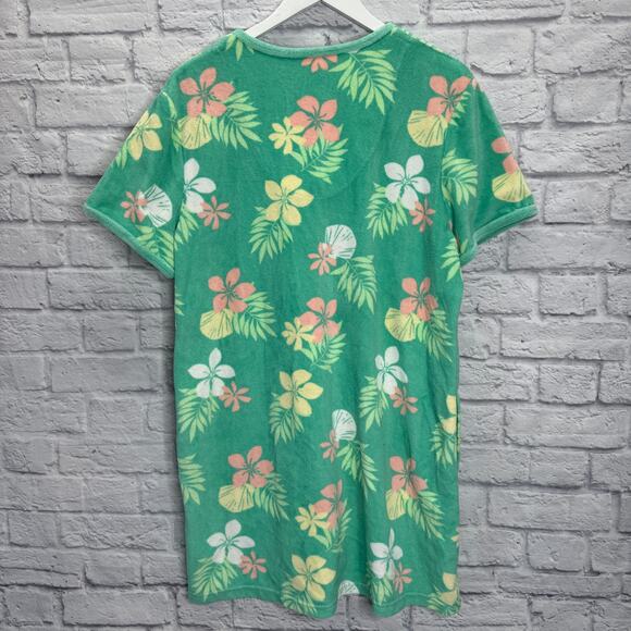 Coral Bay Leisure Swim Cover Up Robe Size XL Green Floral Terry Short Sleeve Zip - Picture 6 of 6
